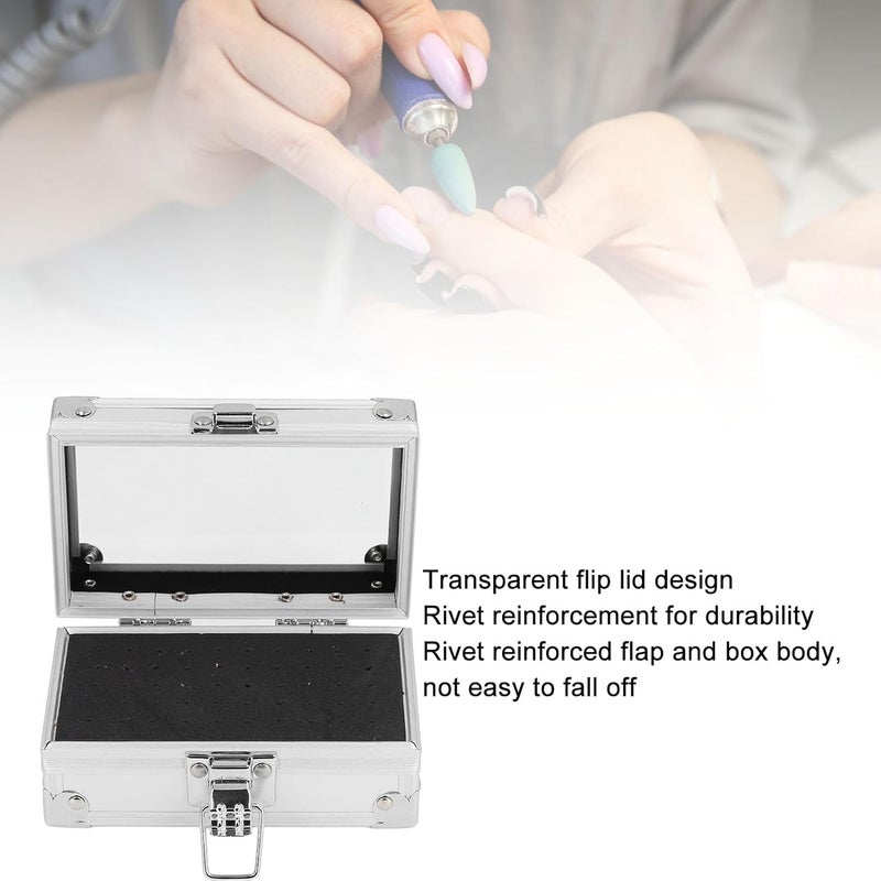 Pomya Nail Drill Bit Holder Storage Box, Multi Hole Nail Drill Bits Stand Displayer with Transparent Cover, Nail Bits Organizers Container (Silver) - Image 3